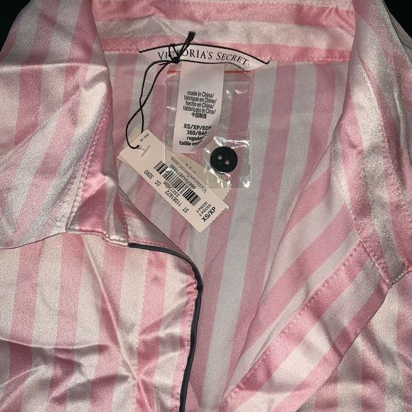 Victoria's Secret 32B,34C BRA SET+PJ SHIRT Pink Black EYELET embroidered STRIPED - Picture 8 of 8